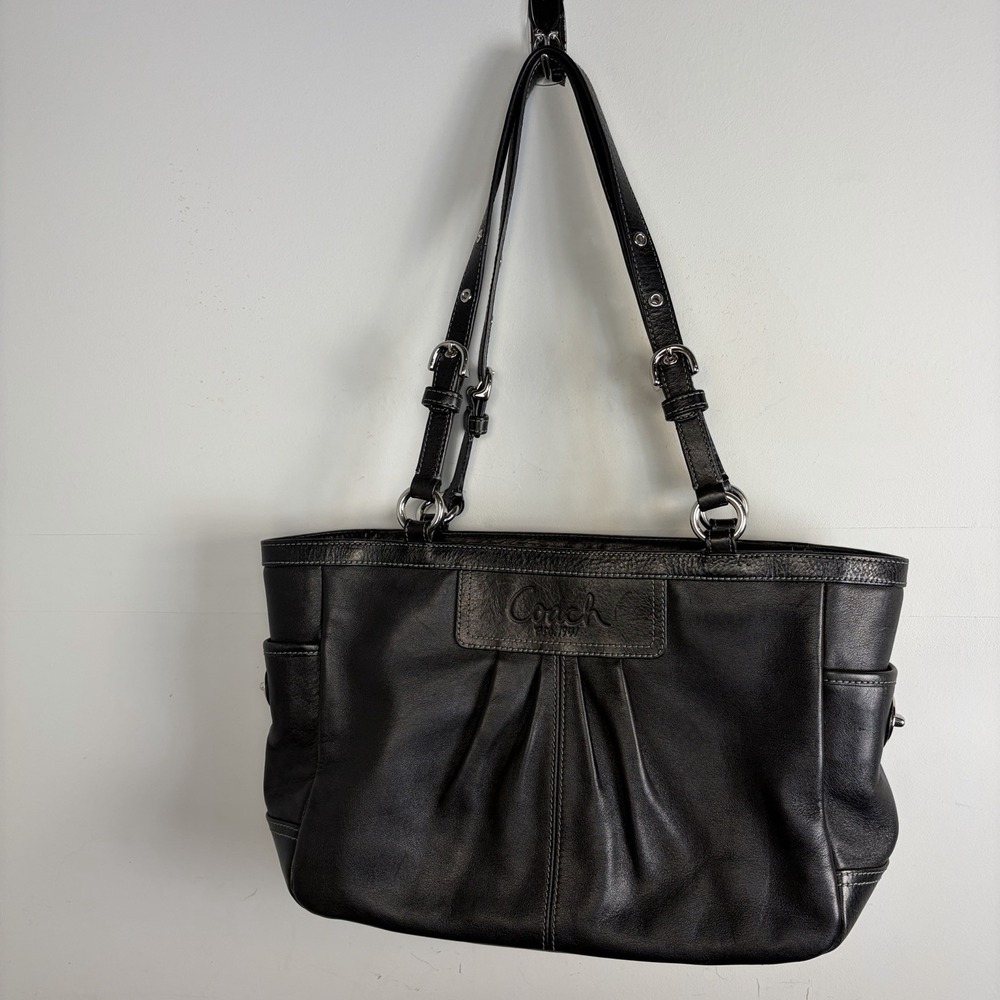 COACH Parker F13759 Blk Leather Pleated East West Gallery Tote Shoulder Bag Y2K
